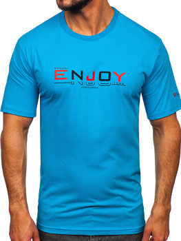 Camiseta algodón de manga corta con impresión para hombre azul turquesa Bolf 14739