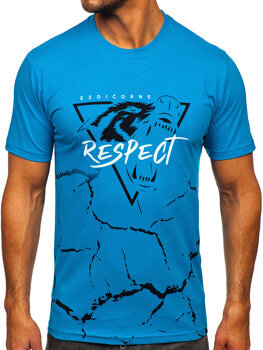 Camiseta algodón de manga corta con impresión para hombre azul turquesa Bolf 5035