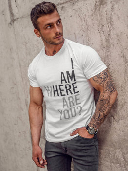 Camiseta algodón de manga corta con impresión para hombre blanco Bolf 0404TA