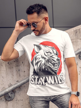 Camiseta algodón de manga corta con impresión para hombre blanco Bolf 143021A