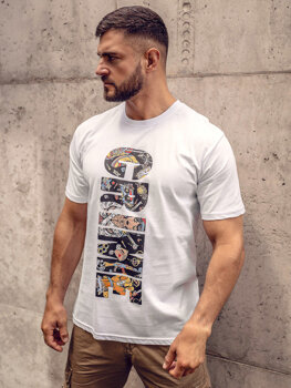 Camiseta algodón de manga corta con impresión para hombre blanco Bolf 143023A