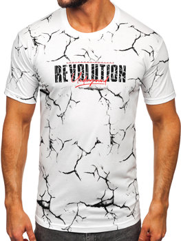 Camiseta algodón de manga corta con impresión para hombre blanco Bolf 14717