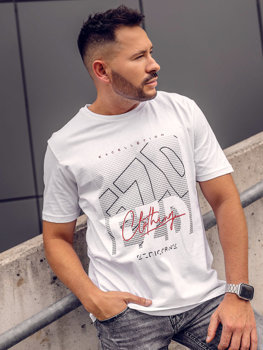 Camiseta algodón de manga corta con impresión para hombre blanco Bolf 14748A