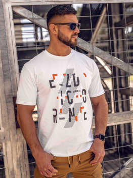 Camiseta algodón de manga corta con impresión para hombre blanco Bolf 14752A