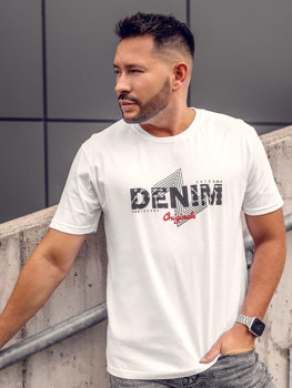 Camiseta algodón de manga corta con impresión para hombre blanco Bolf 14791A