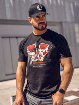 Camiseta algodón de manga corta con impresión para hombre negro Bolf 14751A