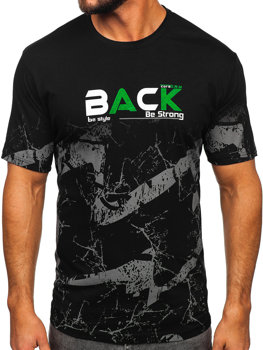 Camiseta algodón de manga corta con impresión para hombre negro Bolf 14766