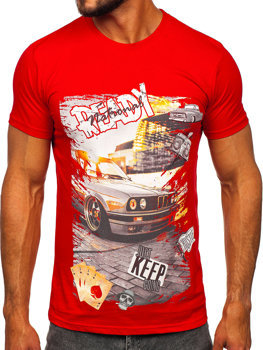 Camiseta algodón de manga corta con impresión para hombre rojo Bolf 143004