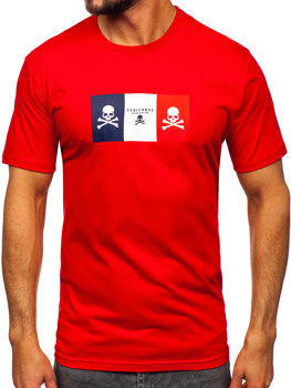 Camiseta algodón de manga corta con impresión para hombre rojo Bolf 14784