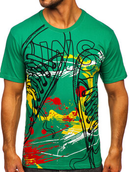 Camiseta algodón de manga corta con impresión para hombre verde Bolf 143000