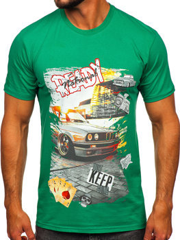 Camiseta algodón de manga corta con impresión para hombre verde Bolf 143004