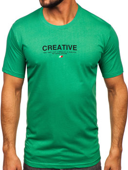 Camiseta algodón de manga corta con impresión para hombre verde Bolf 14759