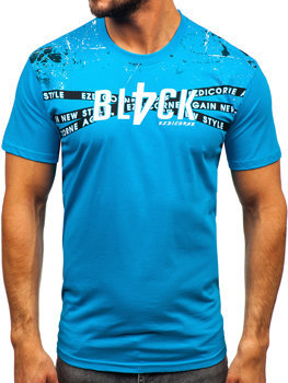 Camiseta algodón de manga corta para hombre azul turquesa Bolf 14722