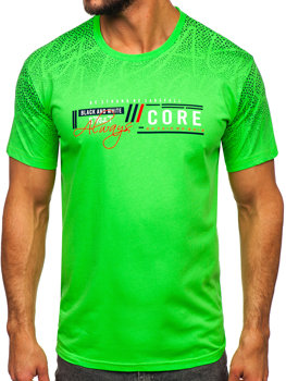 Camiseta algodón de manga corta para hombre verde y fluorescente Bolf 14710