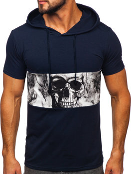 Camiseta de manga corta con capucha con impresión para hombre azul oscuro Bolf 8T971