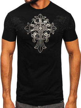 Camiseta de manga corta con impresión con lentejuelas para hombre negro Bolf MT3037