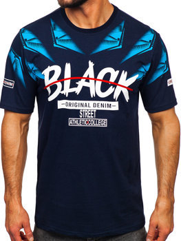 Camiseta de manga corta con impresión para hombre azul oscuro Bolf 14208