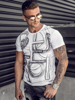 Camiseta de manga corta con impresión para hombre blanco Bolf KS2525TA