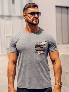 Camiseta de manga corta con impresión y bolsillo camuflaje para hombre grafito Bolf 8T85A
