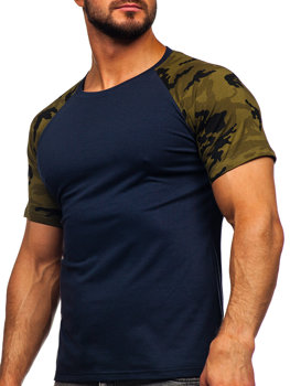 Camiseta de manga corta para hombre azul oscuro y camuflaje Bolf 8T82