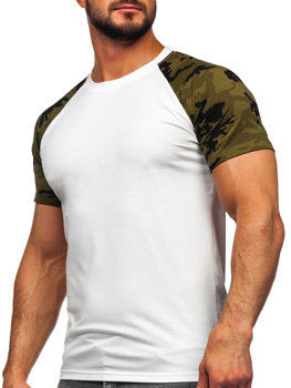 Camiseta de manga corta para hombre blanco y camuflaje Bolf 8T82