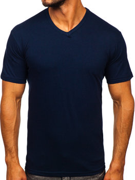 Camiseta de manga corta sin estampado con escote de pico para hombre azul oscuro Bolf 192131
