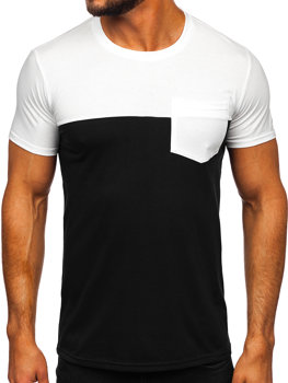 Camiseta de manga corta sin impresión con bolsillo para hombre blanco y negro Bolf 8T91