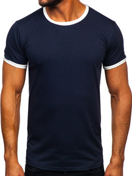 Camiseta de manga corta sin impresión para hombre azul oscuro Bolf 8T83
