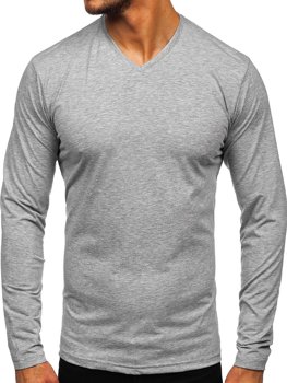 Camiseta de manga larga con escote de pico sin impresión para hombre gris Bolf 172008