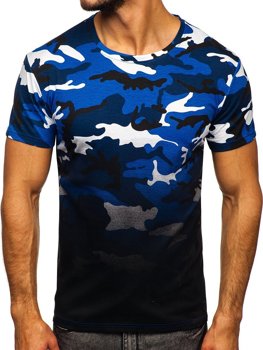 Camiseta para hombre azul con estampado de camuflaje Bolf S808