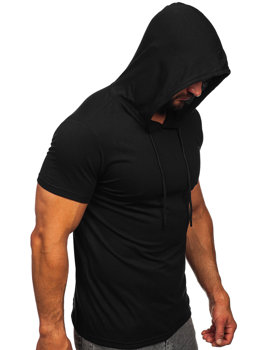 Camiseta sin impresión con capucha para hombre negro Bolf 8T957