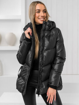 Chaqueta acolchada de invierno con capucha para mujer color negro Bolf 23065