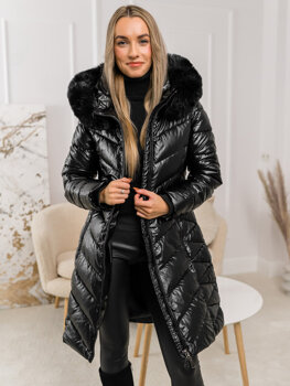 Chaqueta acolchada de invierno con capucha para mujer negro Bolf 5M3139