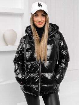 Chaqueta acolchada de invierno con capucha para mujer negro Bolf 5M3172