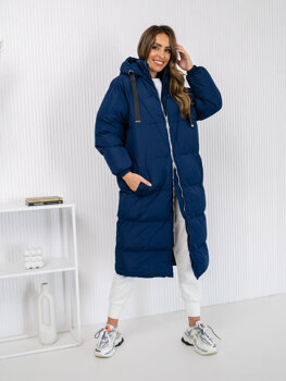 Chaqueta acolchada larga abrigo de invierno con capucha para mujer azul oscuro Bolf 5M3163
