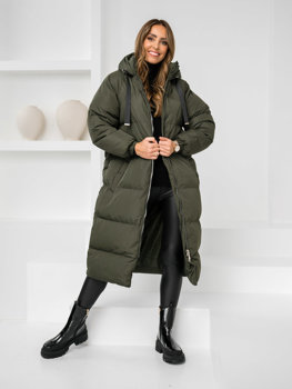 Chaqueta acolchada larga abrigo de invierno con capucha para mujer caqui Bolf 5M3163