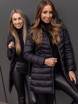 Chaqueta acolchada larga abrigo de invierno con capucha para mujer negro Bolf 11Z8083B