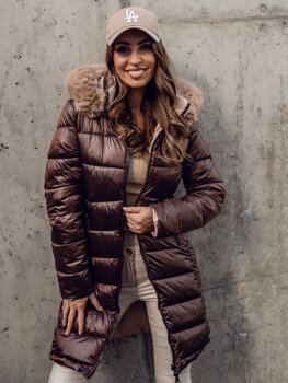 Chaqueta acolchada larga abrigo reversible de invierno con capucha para mujer marrón Bolf B8202A