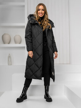 Chaqueta larga acolchada abrigo de invierno con capucha para mujer negro Bolf 5M3173