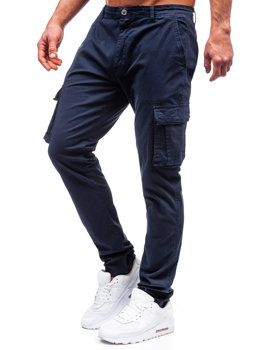 Pantalón cargo de tela para hombre azul oscuro Bolf J700