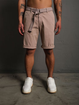 Pantalón corto de tela con cinturón para hombre marrón claro Bolf 0010