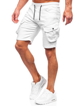 Pantalón corto de tela tipo cargo para hombre blanco Bolf 384K