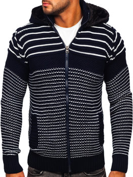 Suéter grueso abierto con capucha para hombre color azul oscuro Bolf 2031