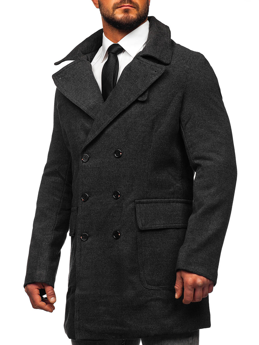 Abrigo de doble botonadura con cuello alto de invierno para hombre grafito  Bolf 1048
