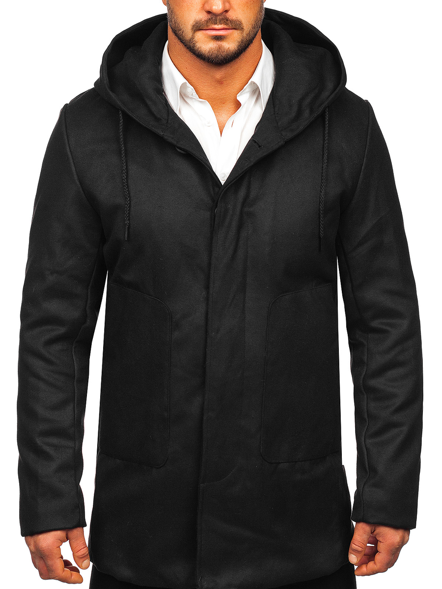 Abrigo de invierno con capucha para hombre negro Bolf 79B3 197