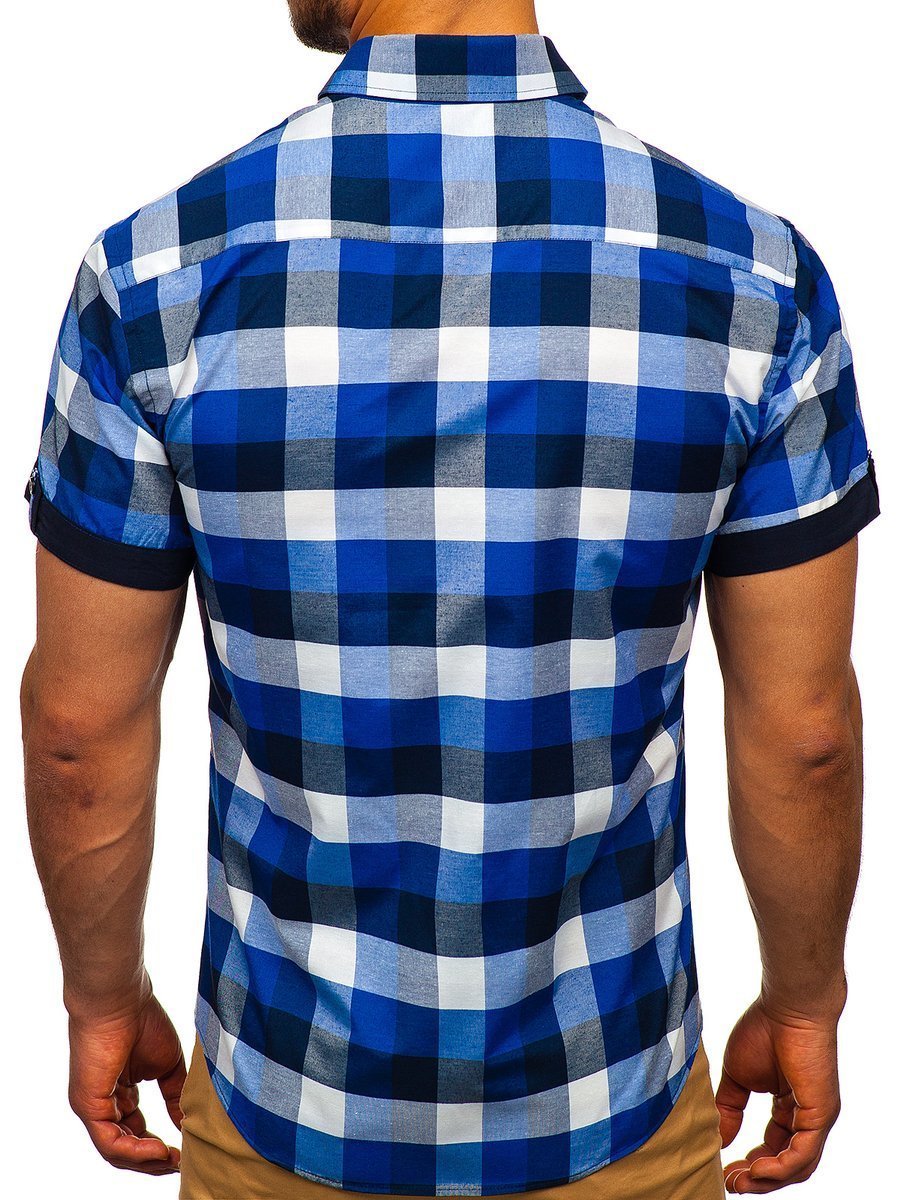 Camisa a cuadros vichy de manga larga para hombre azul oscuro Bolf 4712  AZUL OSCURO