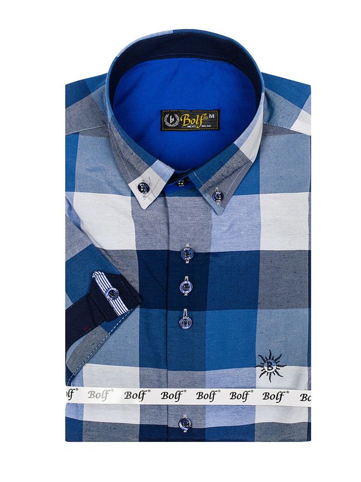 Camisa a cuadros vichy de manga larga para hombre azul oscuro Bolf 4712  AZUL OSCURO