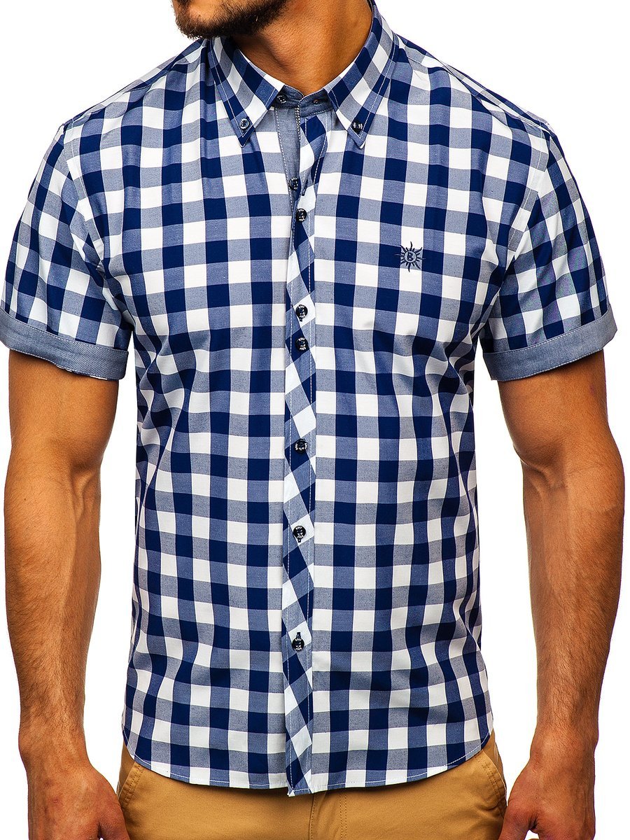 Camisa a cuadros de manga corta para hombre azul oscuro Bolf 6522 AZUL OSCURO
