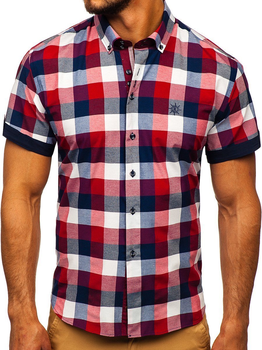 Camisa a cuadros de manga corta para hombre granate Bolf 5532 ROJO BURDEOS