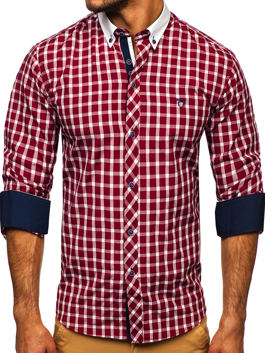 Camisa cuadros de manga larga hombre granate Bolf 5737 ROJO BURDEOS